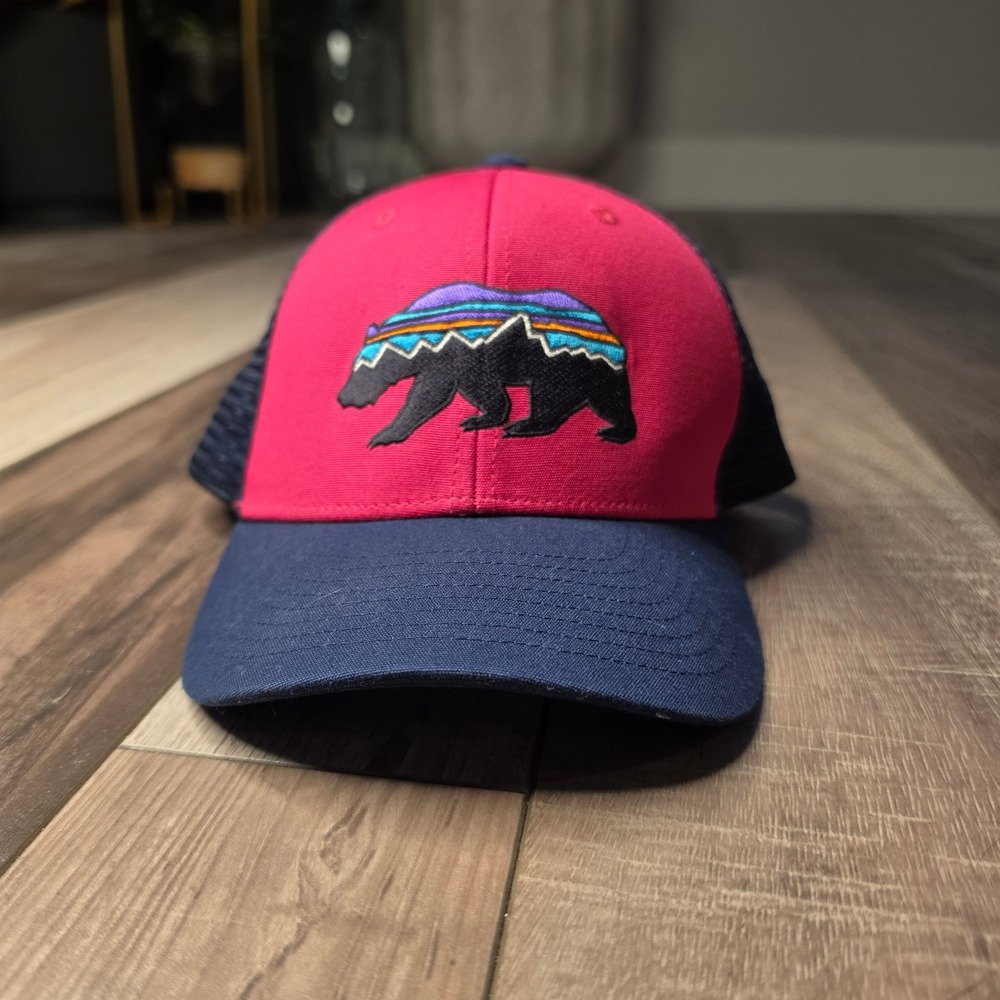 Patagonia Trucker Hat Unisex OS Pink Navy Excellent Fitz Roy Bear Snapback
